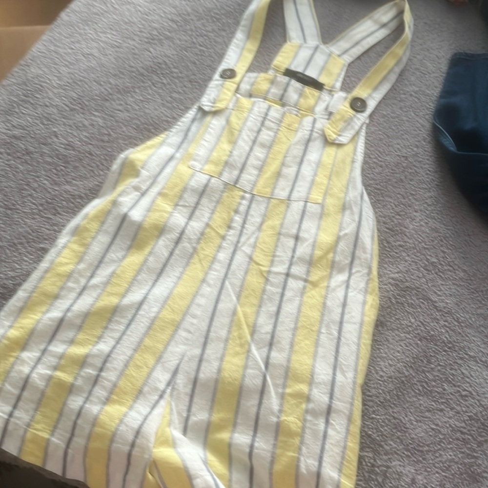 Yellow/blue/white striped overalls from forever 21 size small